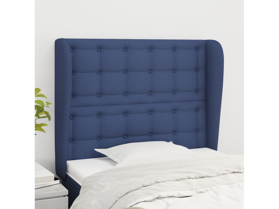 Cabecero Con Orejas De Tela Azul 103x23x118/128 Cm