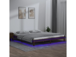 Estructura De Cama Con Led Madera Maciza Marrón Miel 140x190 Cm