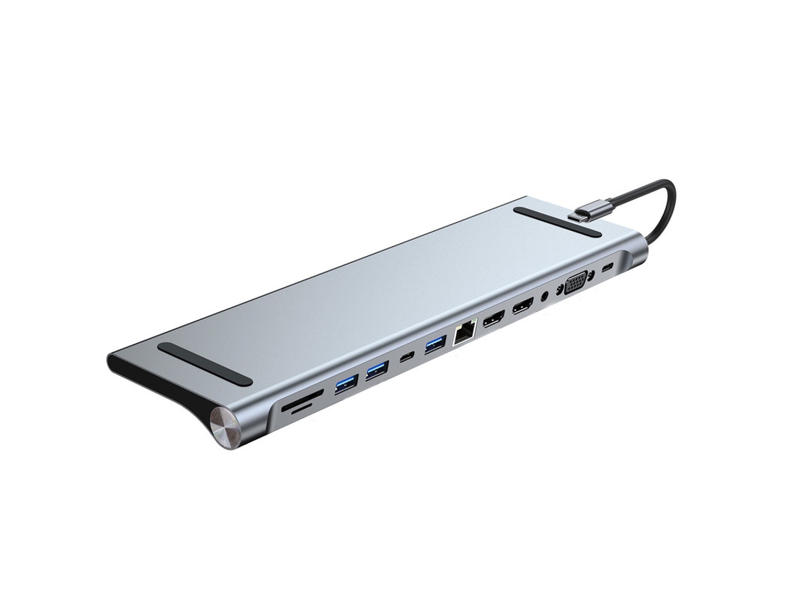 USB C Docking Station Hub 12 en 1 con PD100W+USB3.0+Dual USB2.0+USB-C+SD+TF+Interfaz de red+AUX+1080P VGA+Dual 4K/30HZ HDMI para Macbook/Dell/HP Laptop SZSMART
