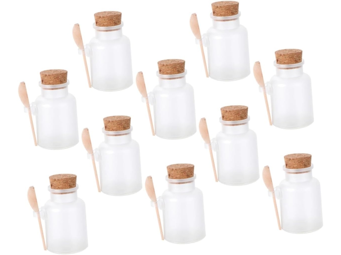 Lot De 10 Bouteilles De Sel De Mer 100g Rondes Transparentes En Plastique Abs Cuillères En Bois, ...