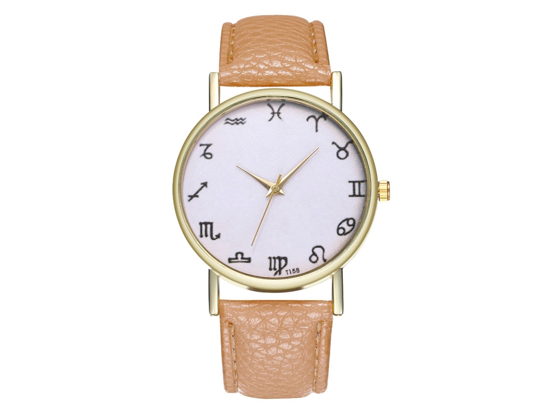 Reloj Deportivo Unisex, De Cuero Beige, De Cuarzo Analógico, Moderno Y Elegante.