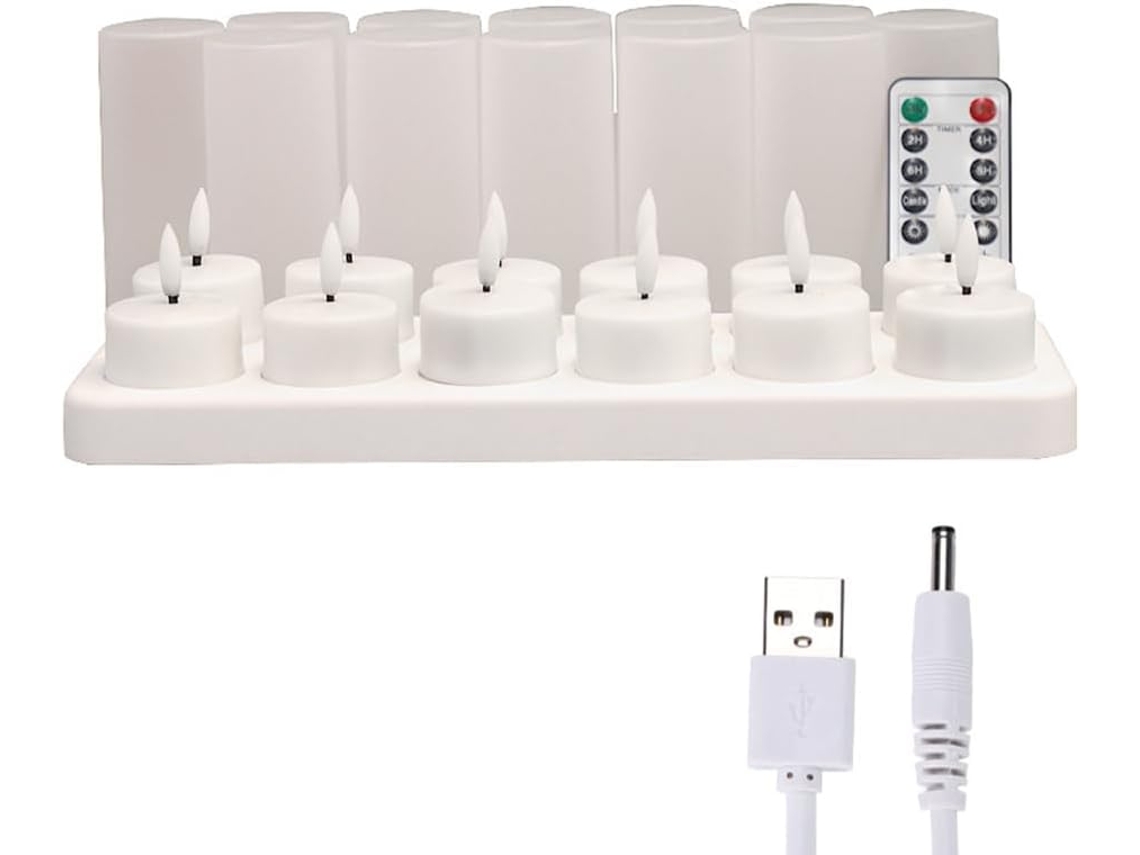 Velas con temporizador y base de carga, 12 velas LED planas calefactoras, con tecnología Gokoco