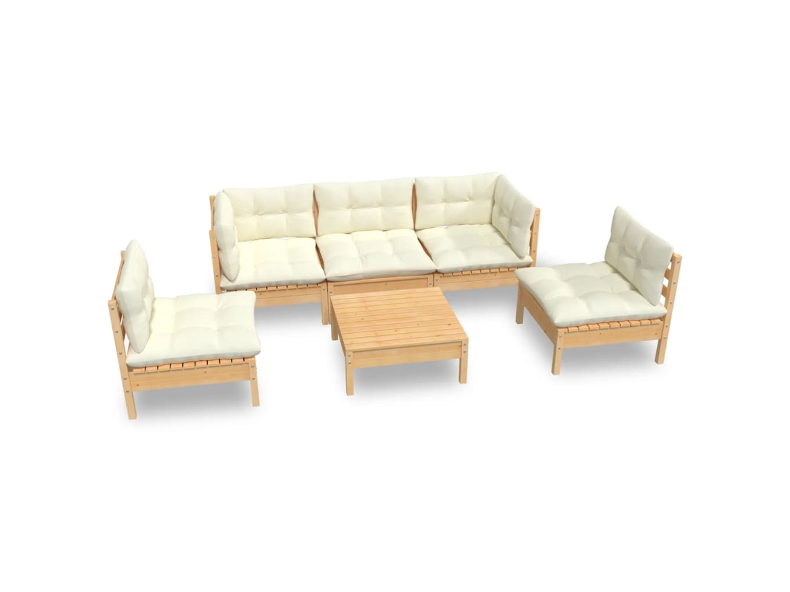 Maison Exclusive - Muebles De Jardín 6 Pzas Y Cojines Madera Maciza De Pino Crema