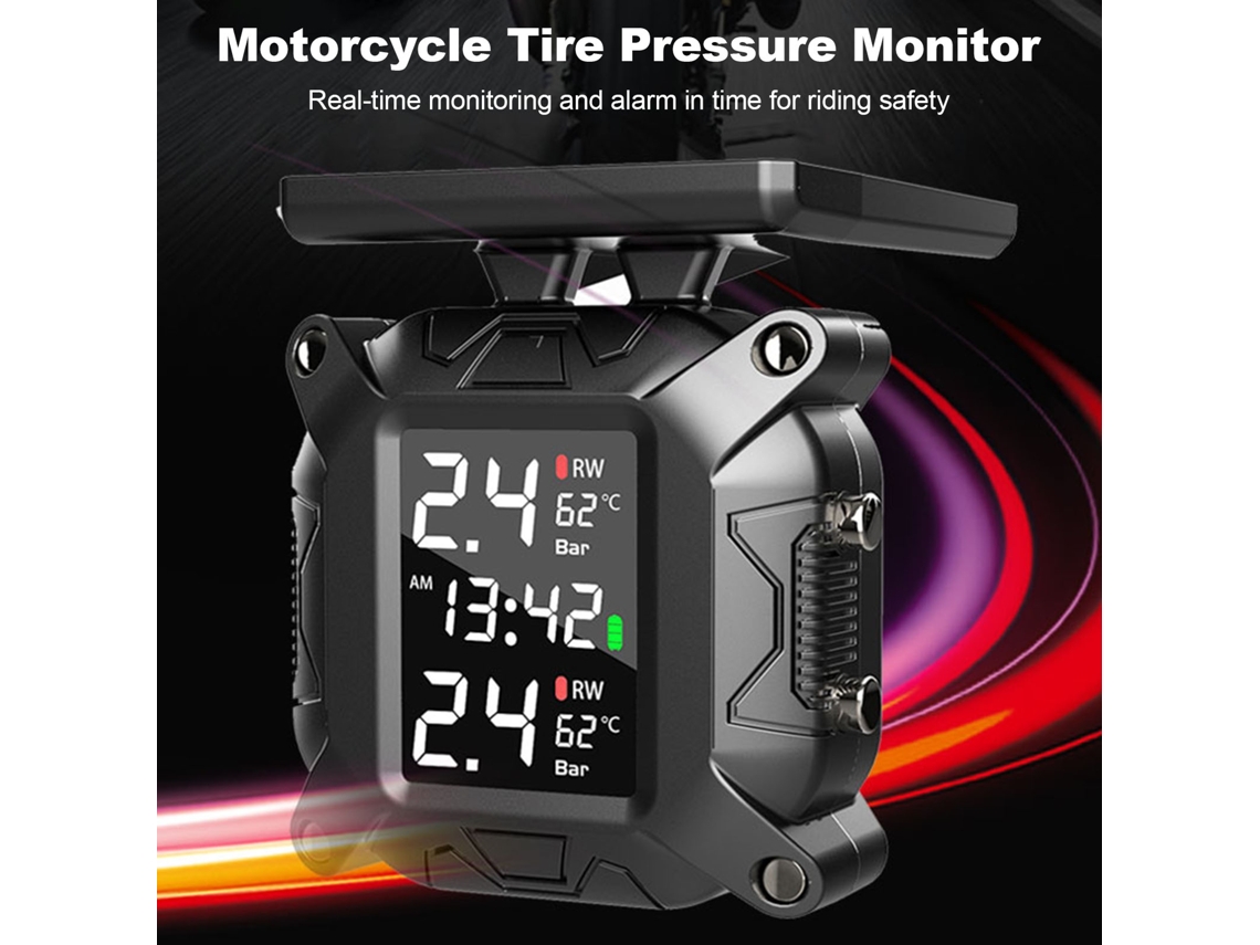 Sistema Inalámbrico De Monitorización De La Presión De Los Neumáticos (tpms) Solar Para Motocicletas Con 2 Sensores Externos Y Clasificación Ip67.