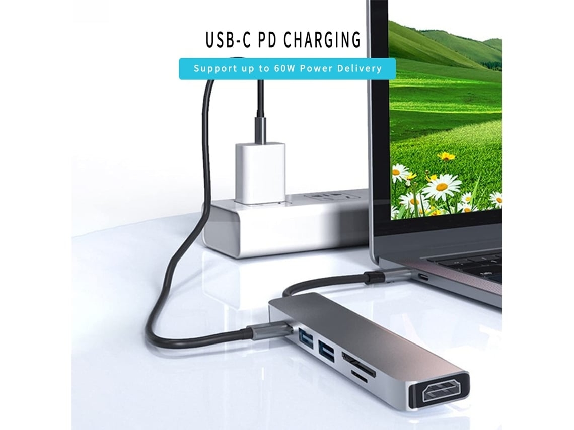 Adaptador USB C para Macbook Hub USB tipo C a 4K Hdmi Adaptador multipuerto 6 en 1 compatible con portátiles tipo C como Macbook Pro Dell DIGITALLAB