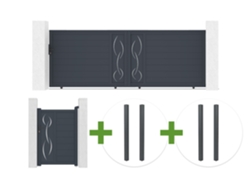 Puerta Corredera 4 M Life Alt. 140 Cm De Aluminio Gris + Puerta Peatonal 1 M Life Alt. 140 Cm De Aluminio Gris + 4 Postes Elda