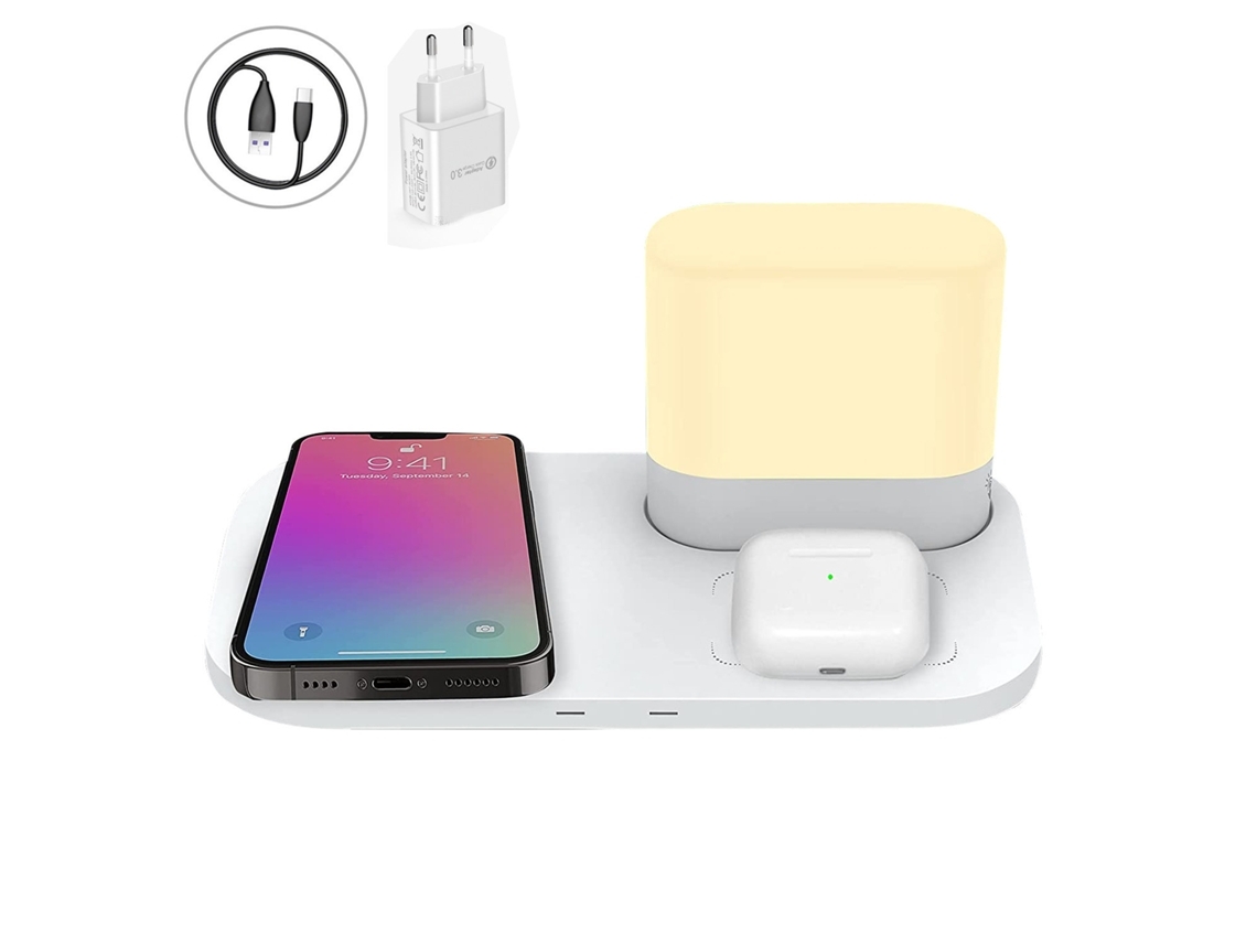 Cargador Sem Luz Noturna Atmosférica Multifuncional Carregamento para iPhone 13/14/11/12 YIZHOOD Blanco