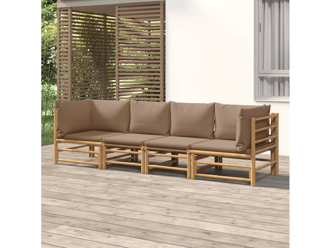 Conjunto de jardín de bambú de 4 piezas con cojines grises y marrones de DKD Home Decor