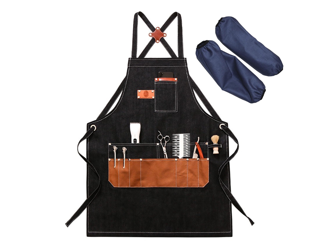 Delantal De Chef Ajustable Con Espalda Cruzada Y Grandes Bolsillos, Lona, M-xxl, Negro