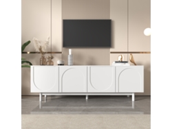 Mueble de TV moderno blanco – 175 x 38 x 56 cm, estantes ajustables, mueble de TV bajo y ligero en un estilo lujoso.