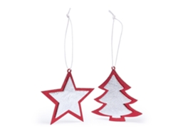 Conjunto de figuras colgantes navideñas, diseño de árbol de Navidad y estrella.