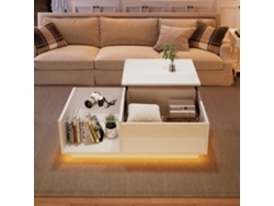 Mesa De Café Elevable 50x100x(33-46.5) Cm - Mesa De Salón Con Almacenamiento Oculto Y Estante - Blanco