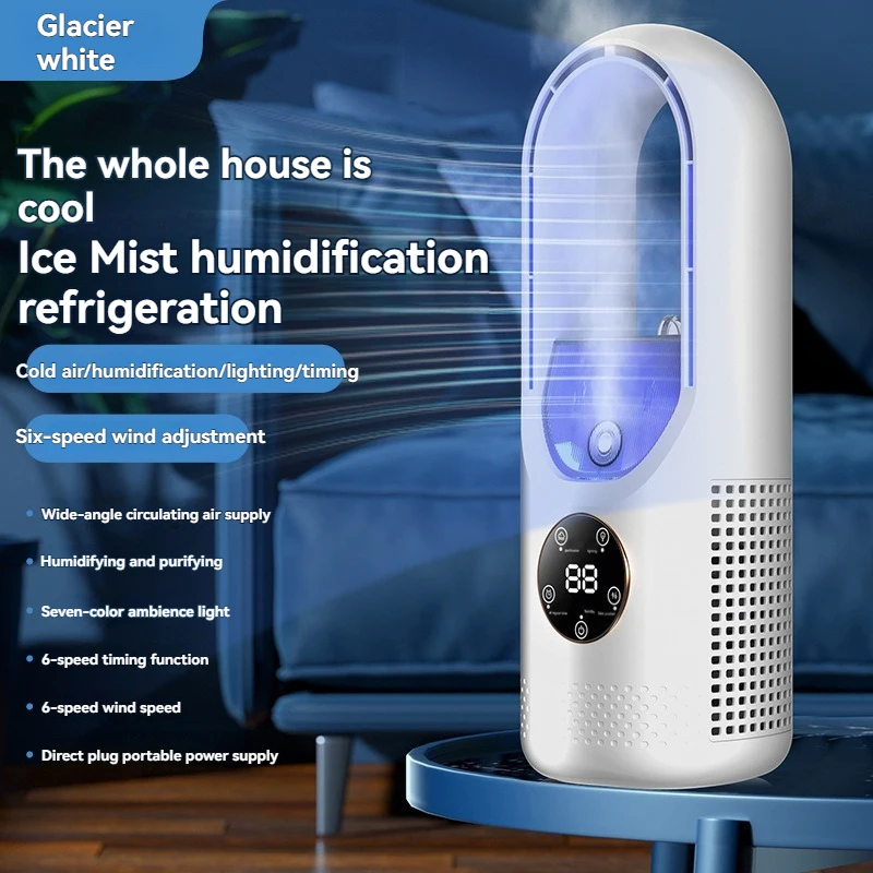 (blanco) Enfriador, Humidificador, Refrigeración, Usb, Silencioso, Pantalla Led, 6 Velocidades De Ventilador