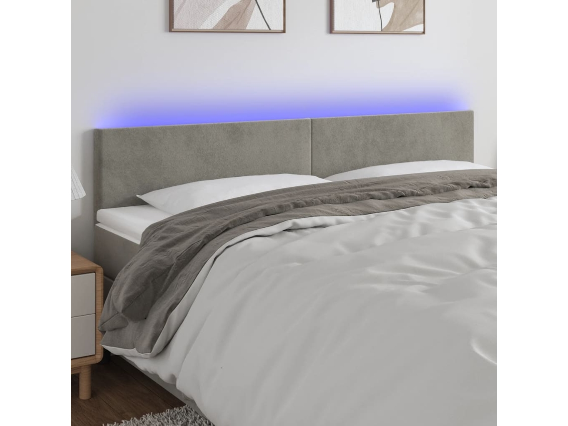 Cabecero Con Led De Terciopelo Gris Claro 180x5x78/88 Cm
