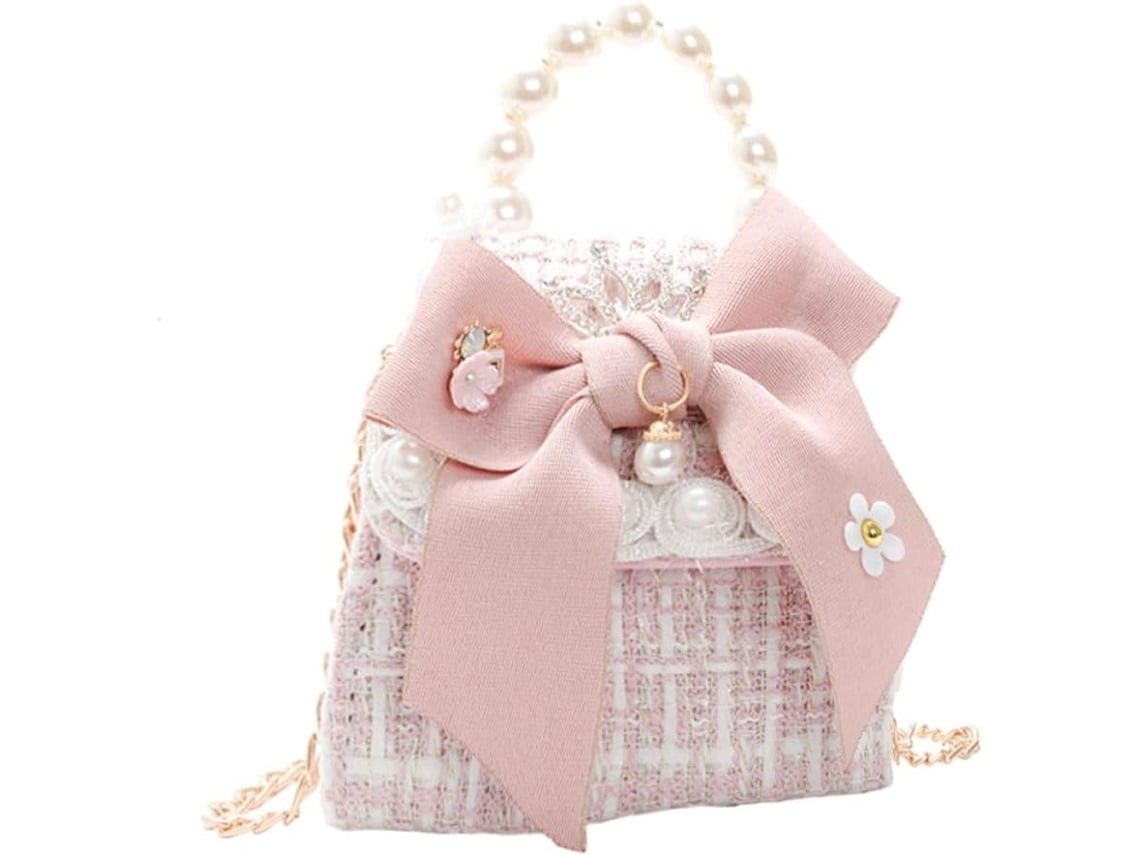 Bolsa De Ombro Mini Ciieeo Com Laço Para Meninos E Meninas, Com Miçangas, Bolsa De Ombro Em Pu.