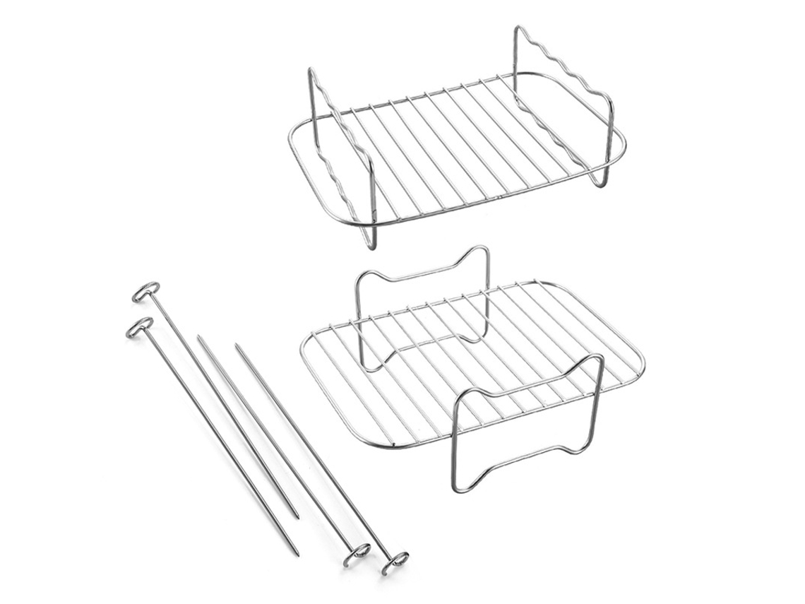 Suporte Para Espetos Na Fritadeira Elétrica Com 4 Espetos De Aço Inoxidável Para Grelhar, Assar E Fritar Sem Óleo. Durável, Fácil De Limpar E Perfeito Para Cozinhar De Forma Versátil Em Casa.