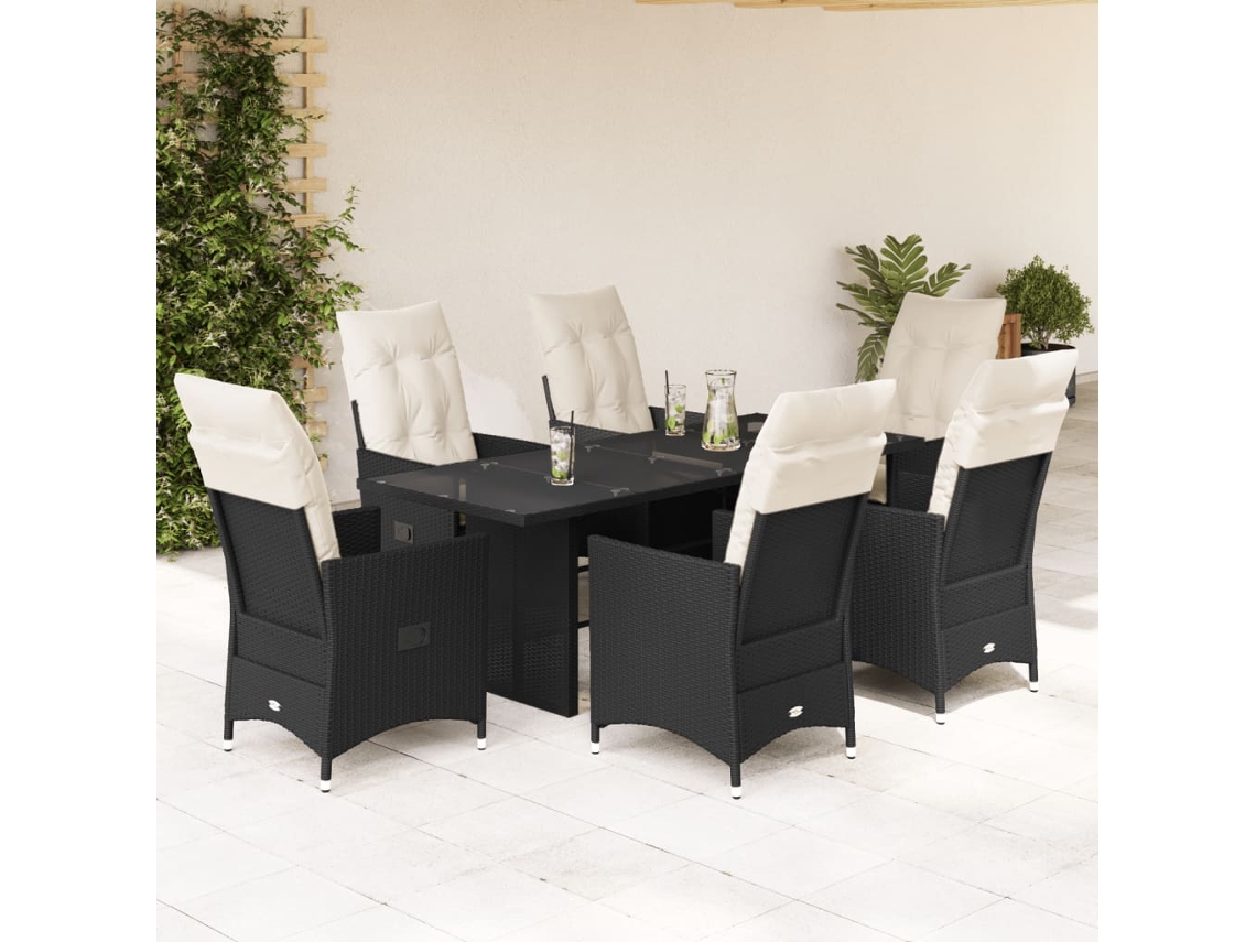 Juego de comedor de jardín de 7 piezas con cojines de mimbre negros de DKD Home Decor