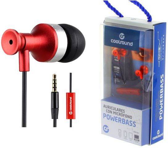Auriculares con Cable COOLSOUND Powerbass (In Ear - Micrófono - Rojo)