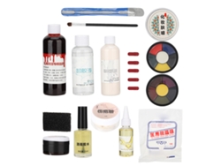 Kit de herramientas de maquillaje para Halloween: espátula, cera, removedor de cicatrices, sangre falsa.