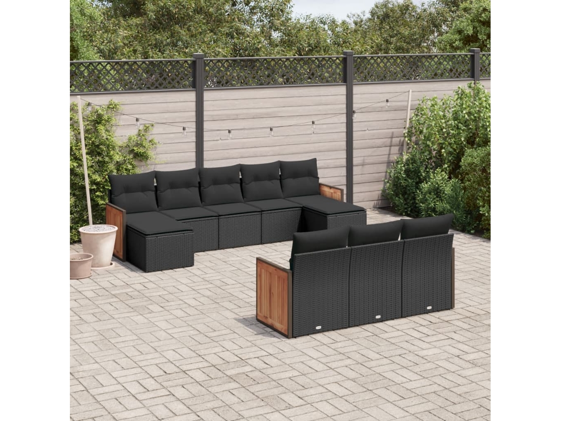 Conjunto de sofás de jardín de 10 piezas DKD Home Decor con cojines de mimbre negros