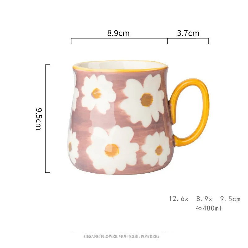Taza de cerámica rosa, 480 ml, botella de agua estilo pintado a mano, 480 ml