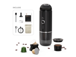 Cafetera expreso eléctrica inalámbrica Sfushos, para café molido y cápsulas, recargable, portátil (negra)