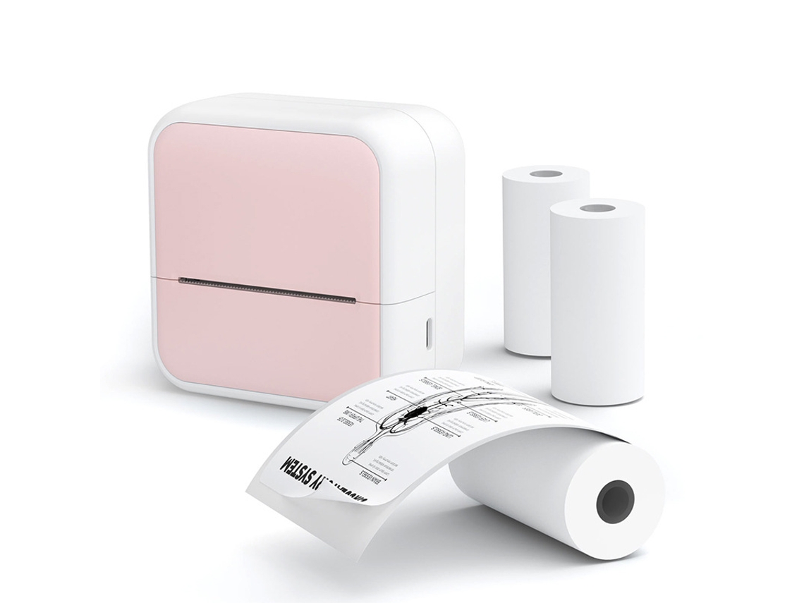 Impresora térmica mini impresora de etiquetas Bluetooth con 5 rollos de papel rosa Cuich