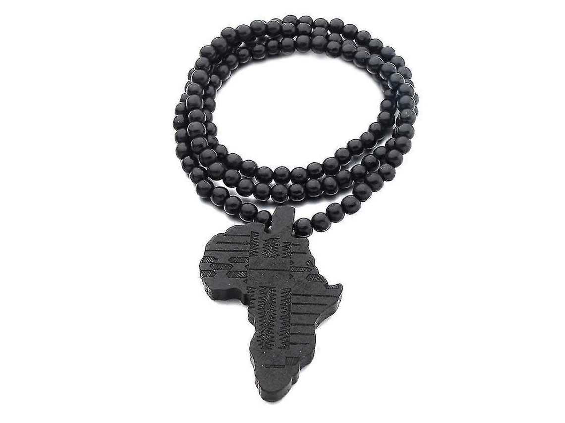 2026-collares De Mapa De África Con Colgante De Madera Collar De Cuentaship Hop Joyería Para Hombres Negro