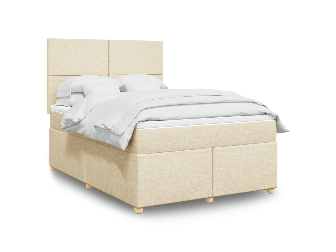 Cama Box Spring Con Colchón Tela Color Crema 160x200 Cm