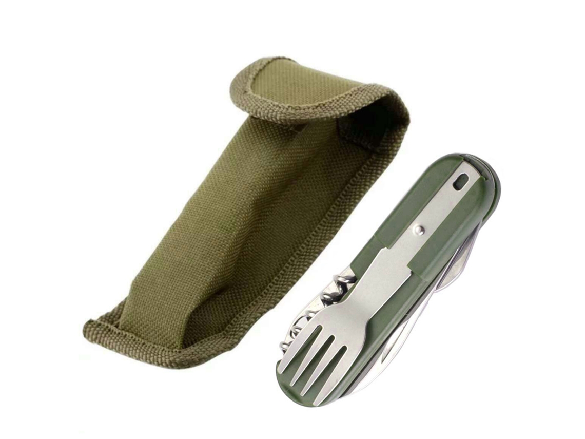 Juego De Utensilios De Camping Multifuncionales, Plegables Y Desmontables, De Acero Inoxidable Con Funda De Nailon.