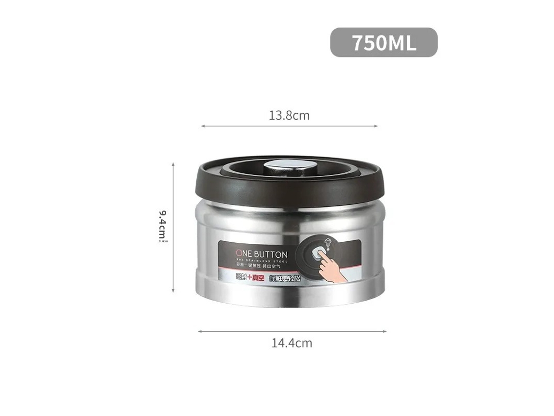 (plata 750ml) Caja De Almacenamiento De Café Al Vacío, Tipo Filtro A Presión, Fabricada En Acero Inoxidable 304.