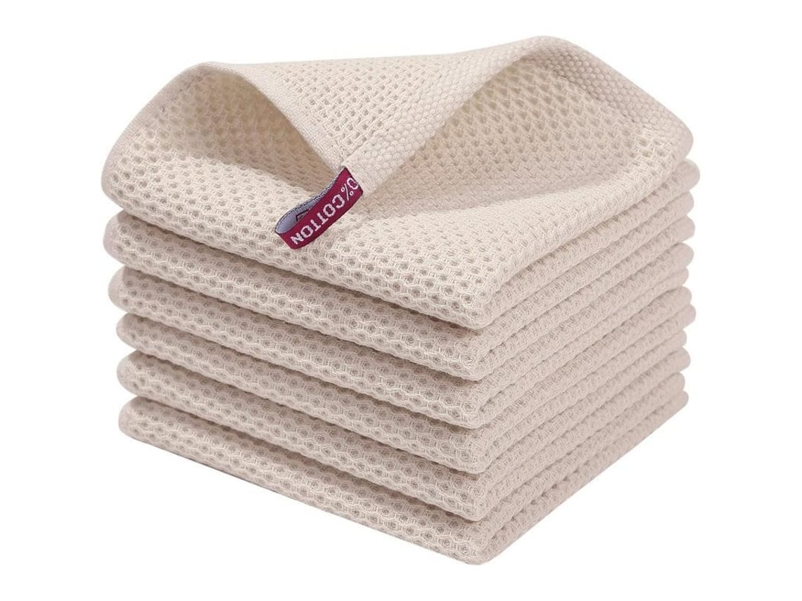 Rebe-toallas De Cocina 100% Algodón, Ultra Absorbentes Y Suaves, Paquete De 6, Color Beige, 30x30 Cm