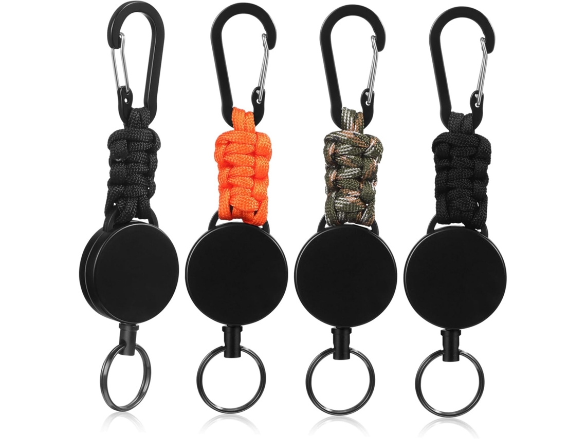 Conjunto De Chaveiro Retrátil De 4 Peças Com Mosquetão, Porta-crachá E Cordão Extensível.