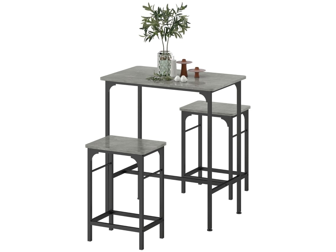 Mesa de bar de 3 piezas con 2 sillas, antideslizante, color gris.