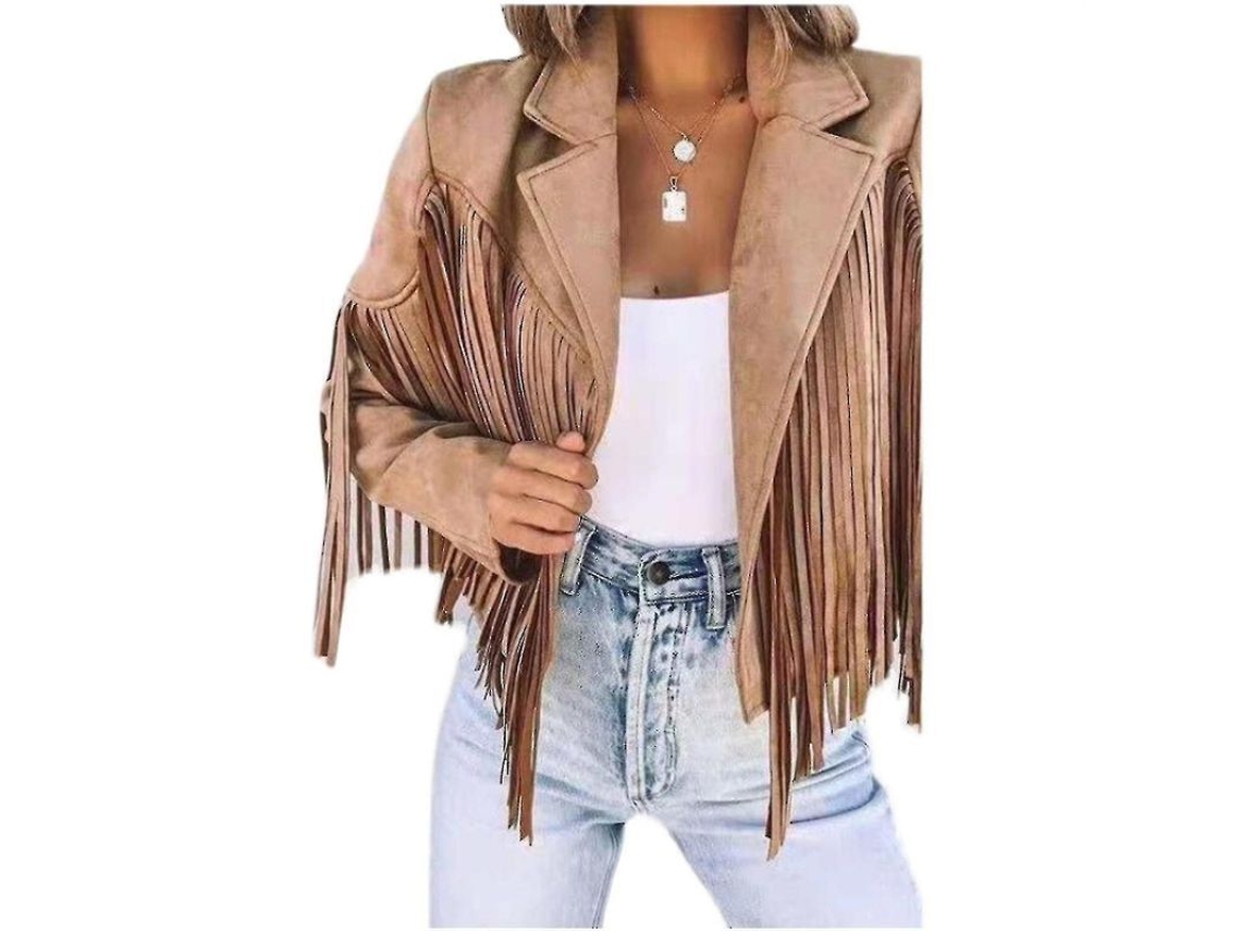 2026-chaqueta De Manga Larga Slim Para Mujer Con Estampado Y Flecos Para Primavera/otoño/invierno