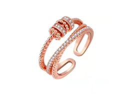 Anillo Ajustable De Acero Inoxidable Con Circonita Dorada Multicapa Giratoria Para Mujer Qvz