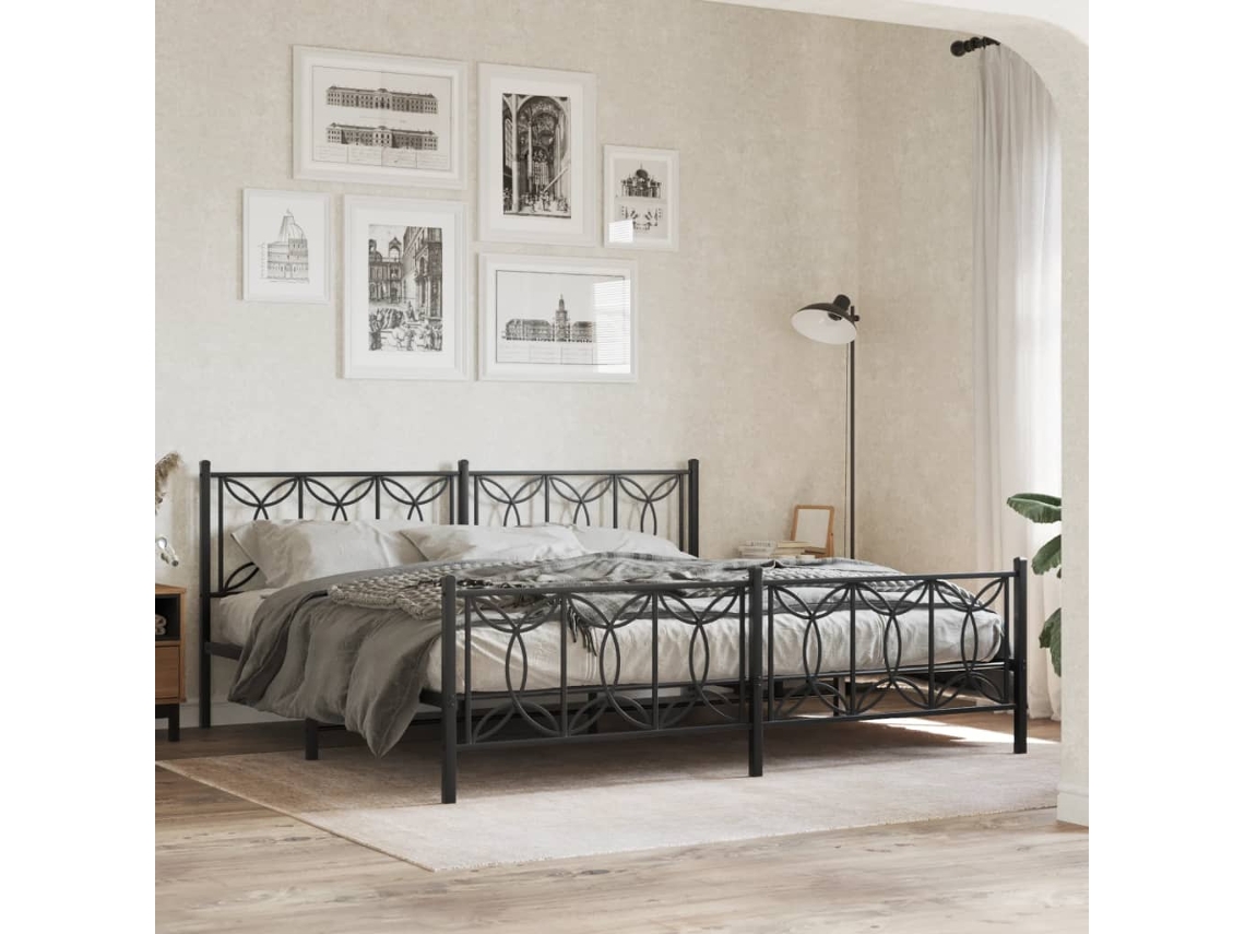 Estructura Cama Sin Colchón Con Estribo Metal Negro 193x203 Cm