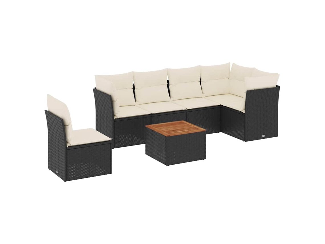 Conjunto de 7 sofás de jardín con cojines, mimbre, negro, MAISON EXCLUSIVE (7 piezas)