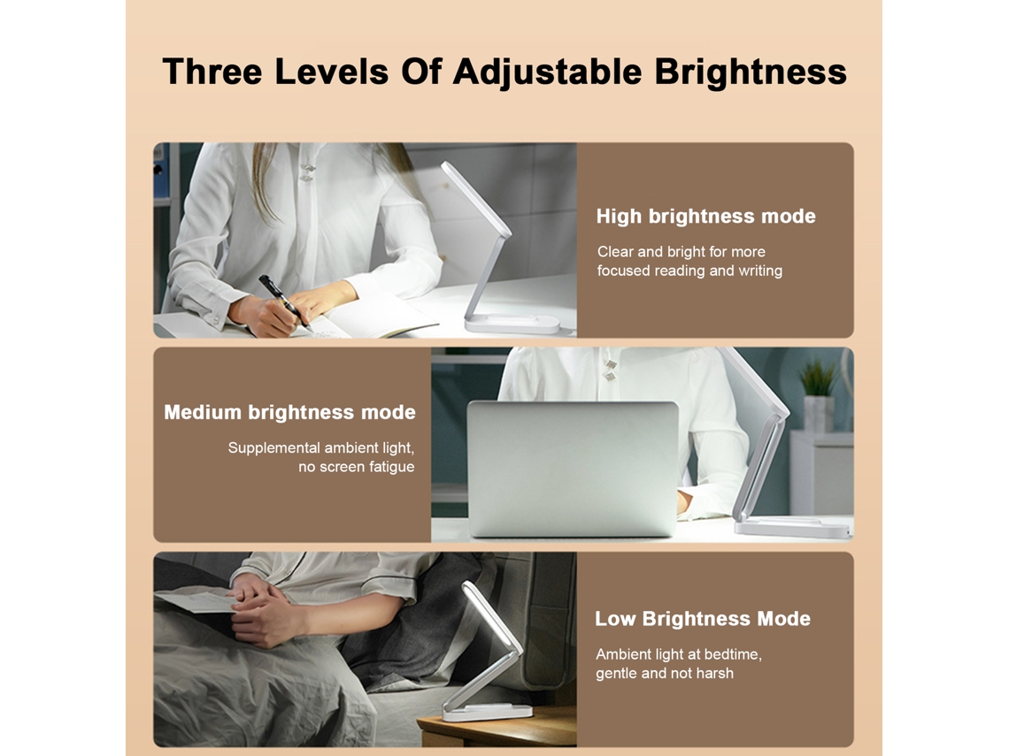 Lámpara De Mesa Led Plegable Recargable Con 3 Niveles De Brillo Y Protección Ocular.