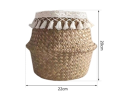 Cesta Multifuncional Plegable De Paja Natural Tejida Para Almacenamiento Y Plantas.