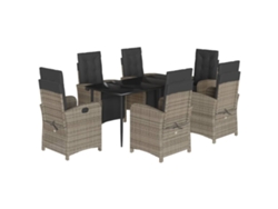 Juego de 7 piezas de comedor de jardín con cojines de mimbre, gris, EXCLUSIVA MAISON