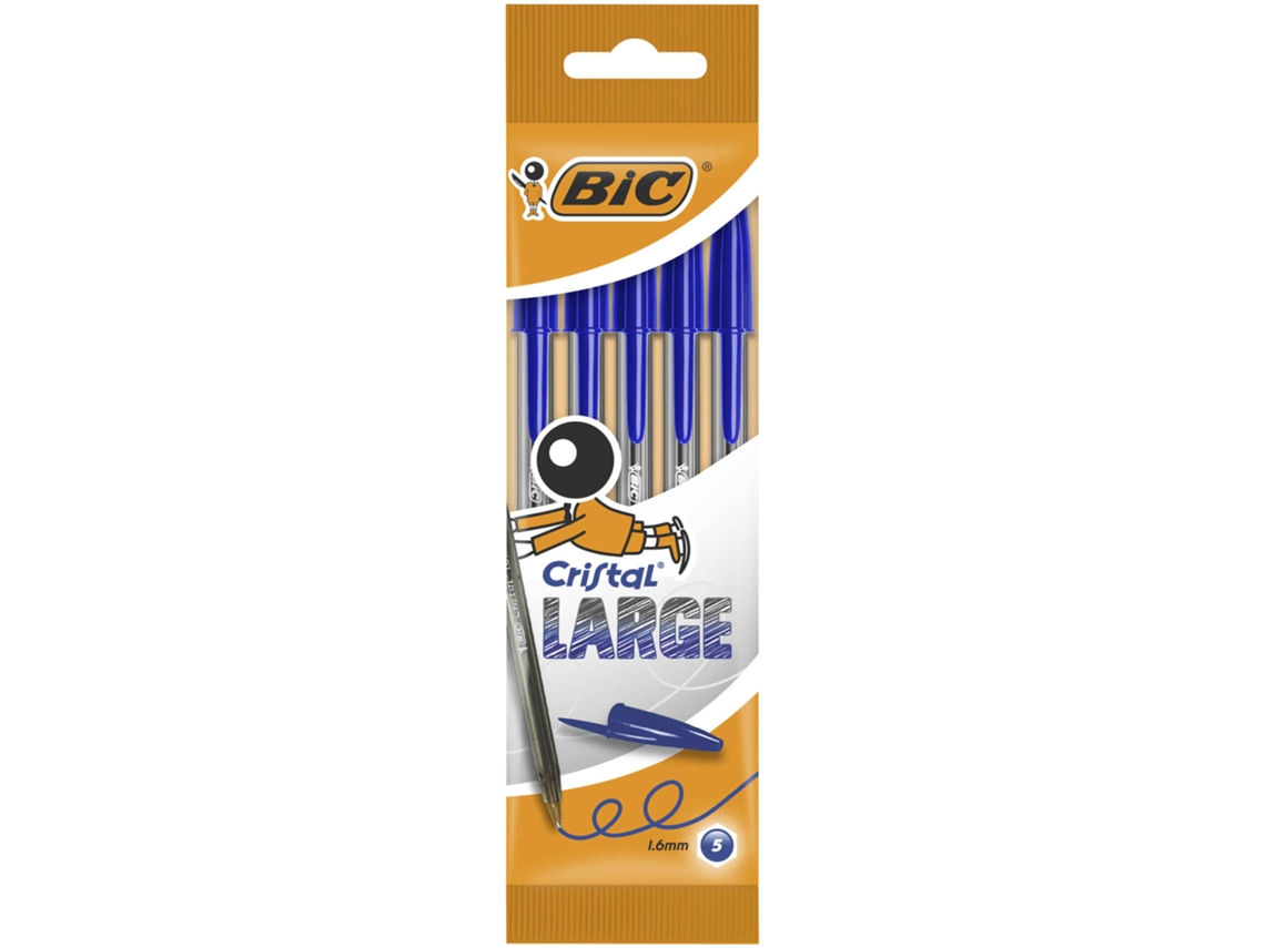 Bolígrafo Grande Cristal®, Punta 1,6 mm, Cuerpo Transparente con Mango, Tinta Azul Bic