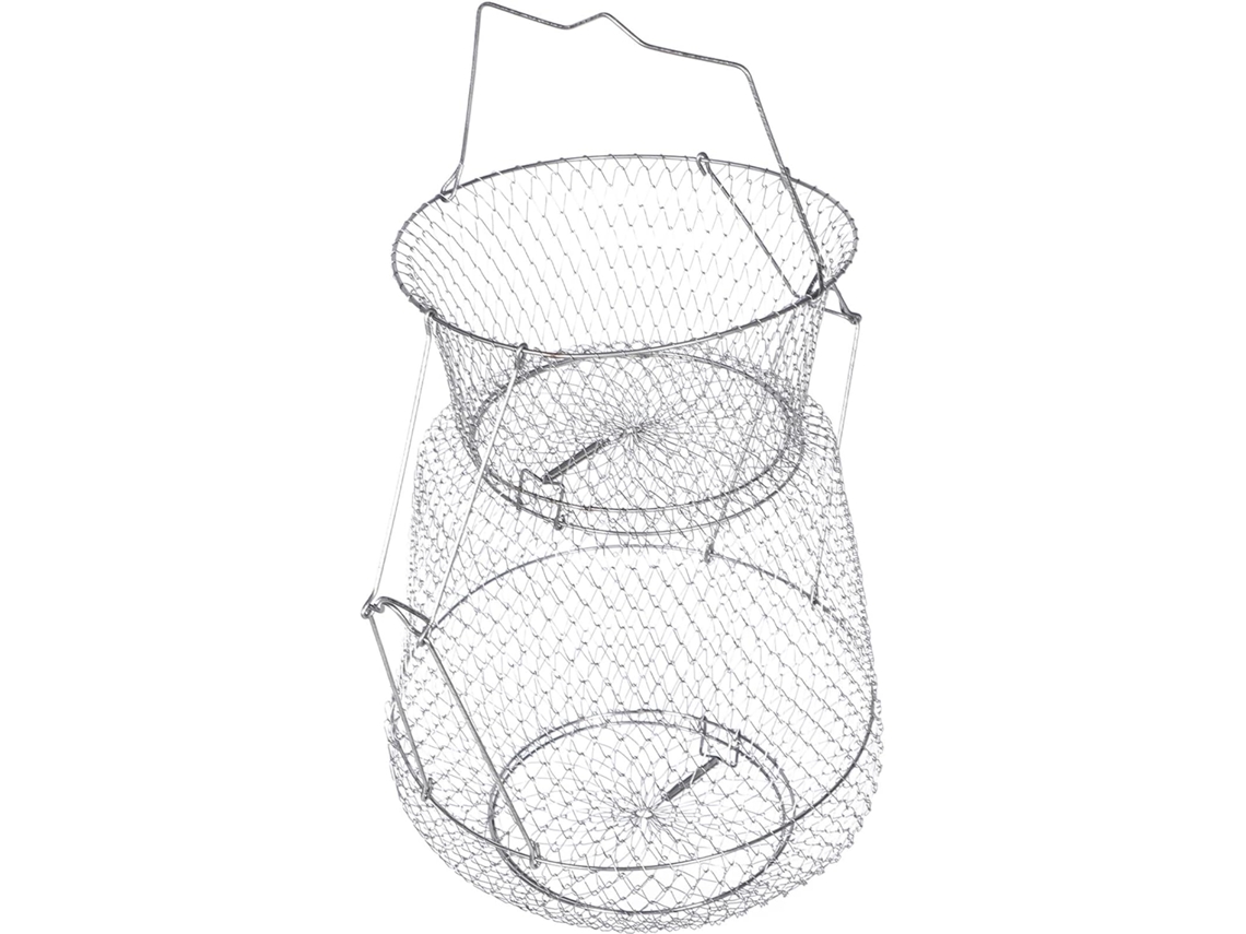 Cesta plegable de acero inoxidable, duradera y ligera, portátil, fabricada en malla metálica.
