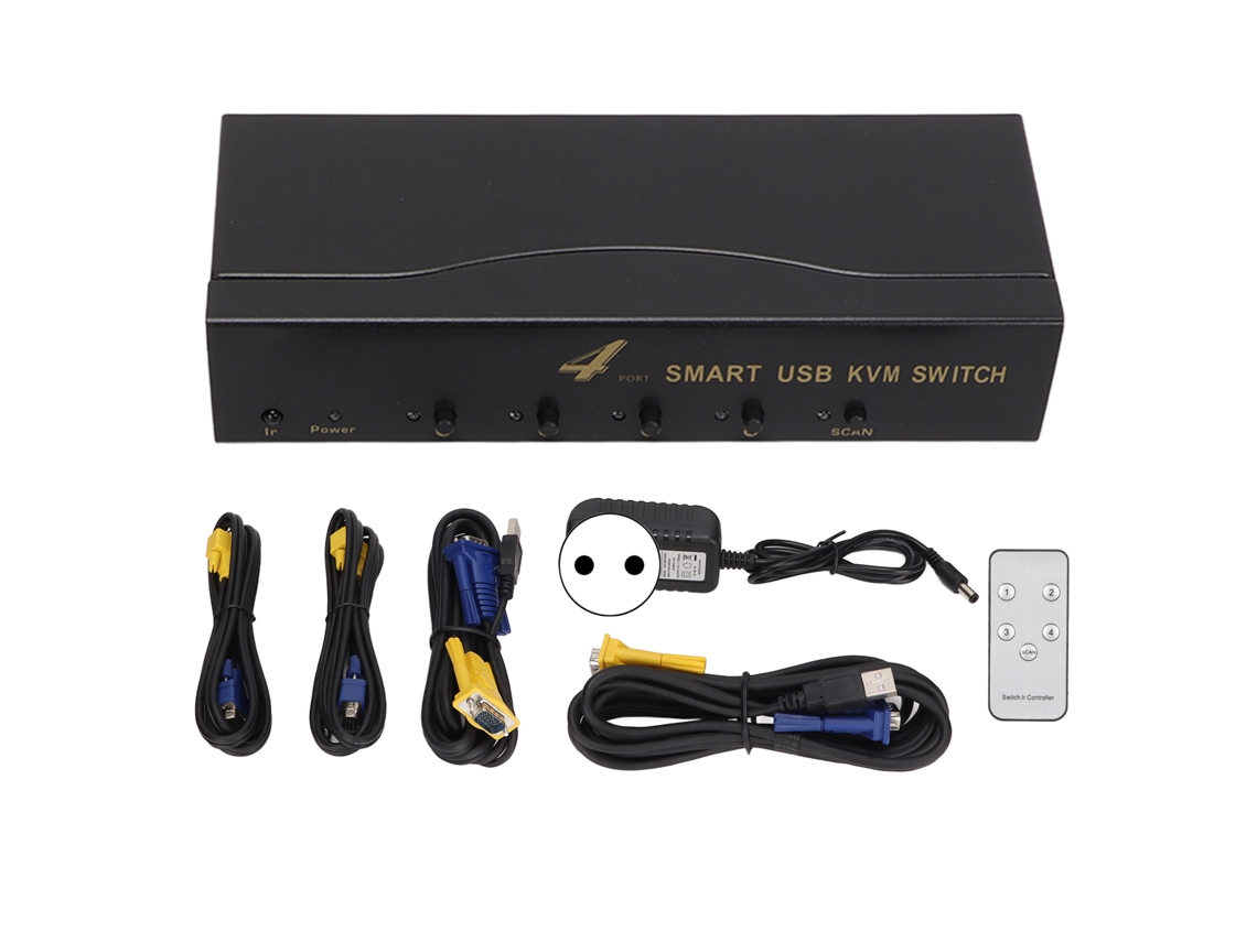 Conmutador Kvm Vga 4 En 1 Con 4 Puertos Usb, Resolución 1920x1440 Y 2 Modos De Conmutación.