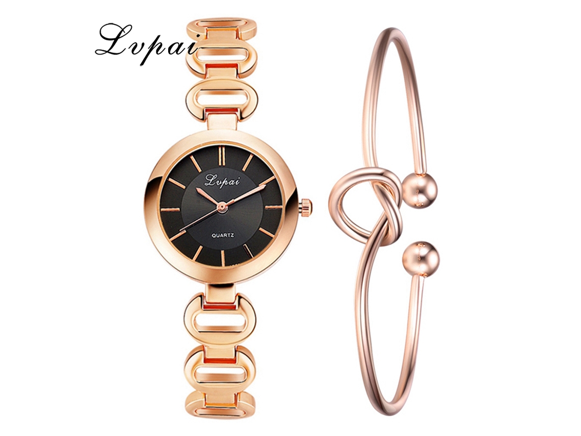 Reloj De Pulsera De Cuarzo Informal Para Mujer Con Elegante Brazalete De Diamantes De Imitación, Oro Rosa, Negro.