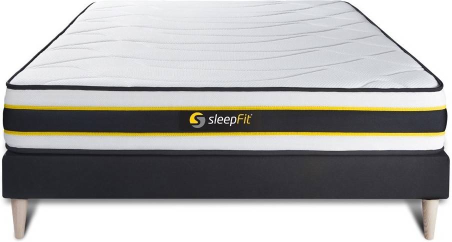Conjunto de Somier Negro + Colchón SLEEPFIT Flexy (135x200 cm - Muelles Ensacados)