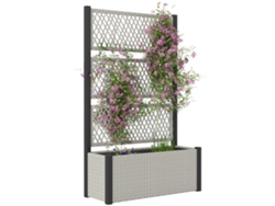 Maceta elevada con enrejado estilo ratán, maceta con enrejado, 90 x 35 x 148 cm, gris.
