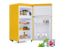 Nevera Retro De Doble Puerta 72l - Congelador 21l, Luz Led, Eficiencia Energética - Amarilla