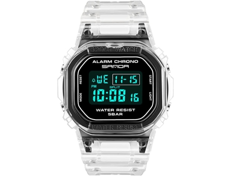 VEANXIN Relojes Reloj de pulsera impermeable con alarma y correa de resina transparente-blanco negro