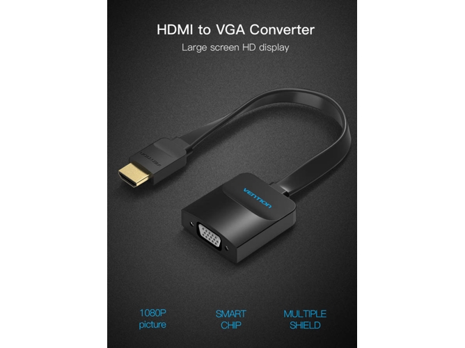 Cable Convertidor Adaptador Vention Flat HDMI para VGA Negro